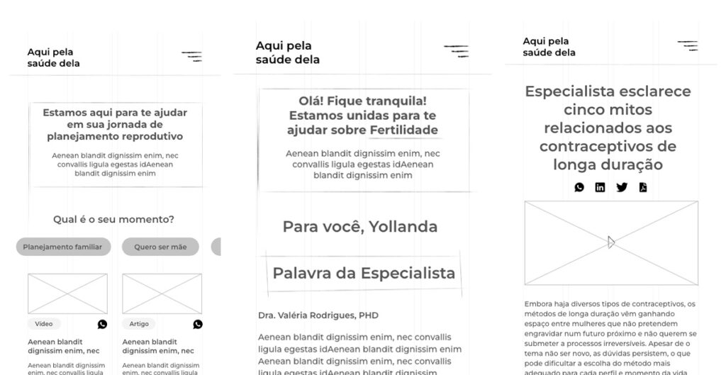 Aqui Pela Saúde Dela - Wireframes Desktop