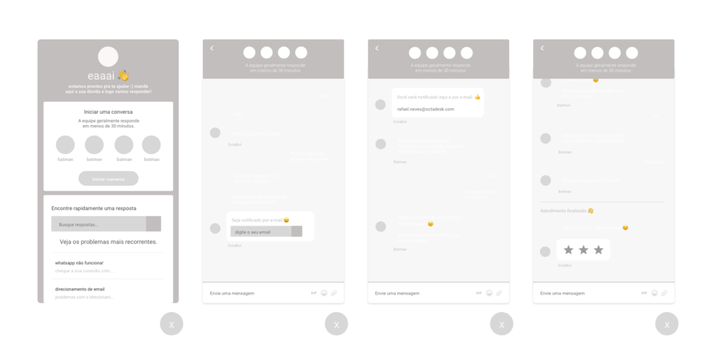Wireframe criado pela FLip Lab para a construção do MVP do Chatbot