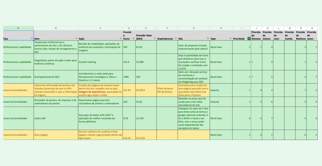 Agro Bayer. Primeiro planejamento de projeto