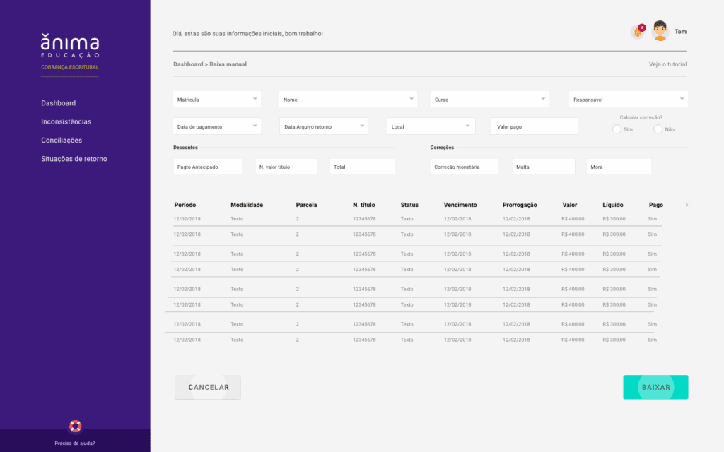 Design de interface para o novo software